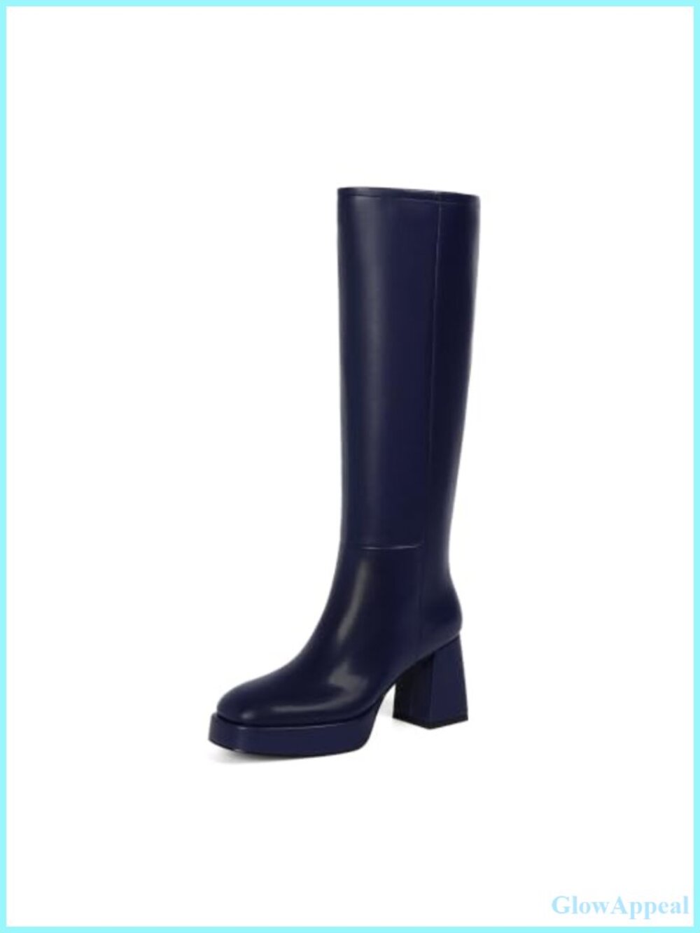 Faux Leather Knee High Platform Boots Chunky Block Heel Square Toe Side Zip